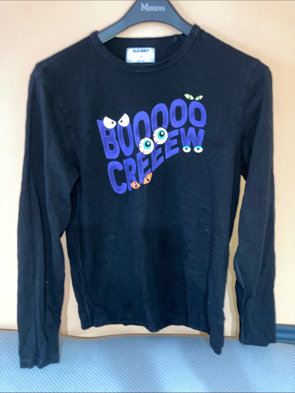 Old Navy Black Long-Sleeve Tee with Purple "Boooo Crew" Graphic